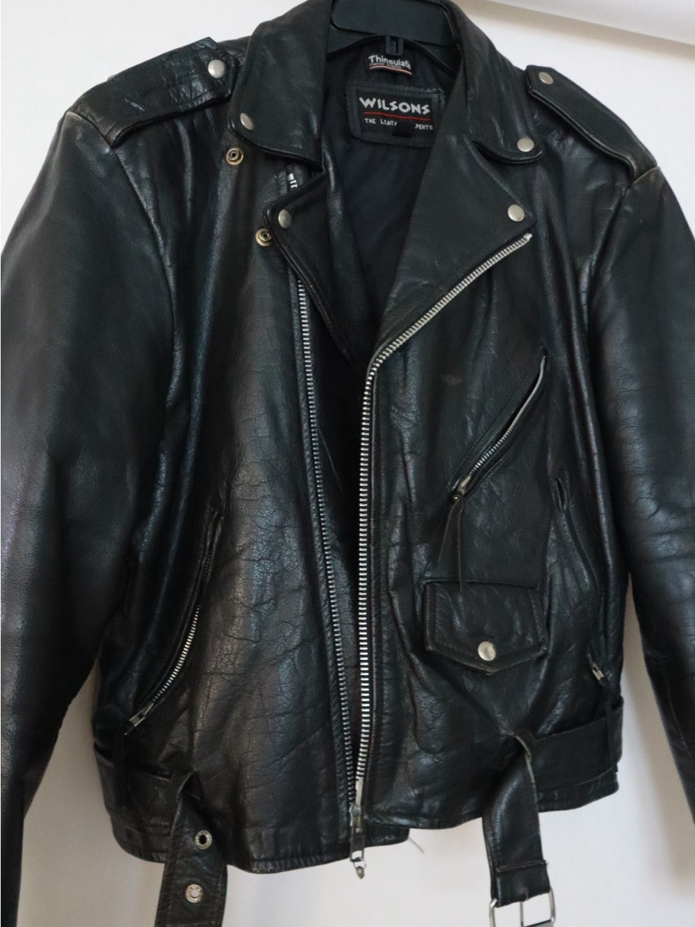 Wilsons Black Leather Biker Jacket with Belted Waist - Picture 2 of 4